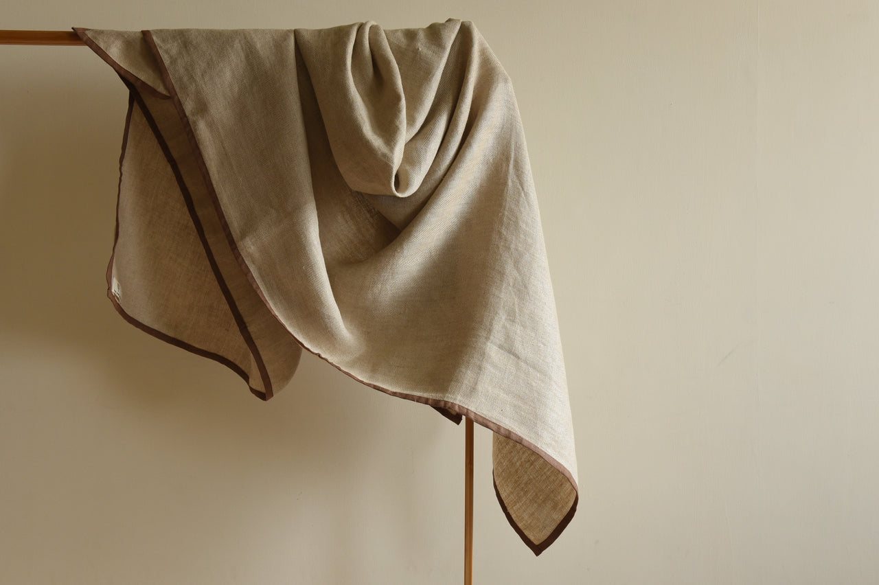 CACAO LINEN HERRINGBONE THROW