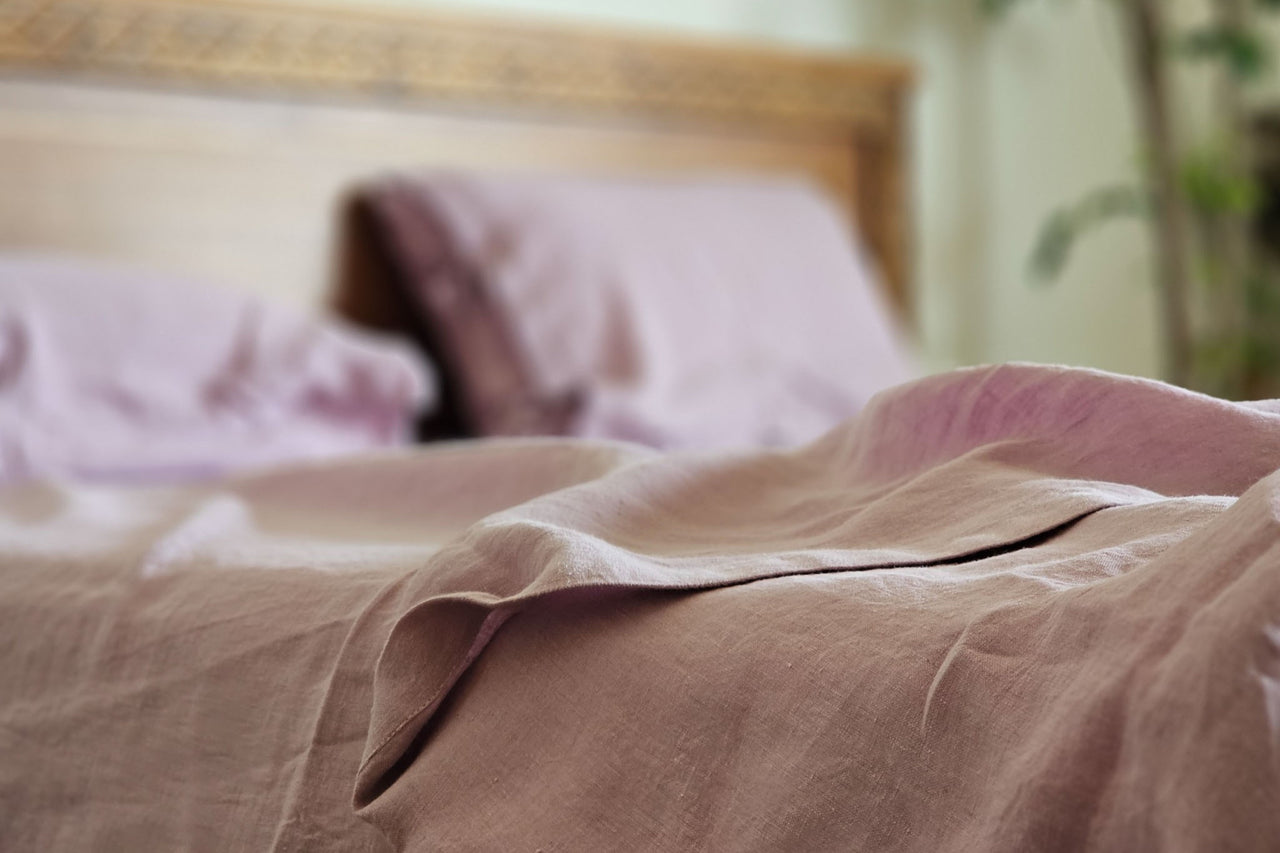 Thistle Mauve pure linen flat bed sheet by Love For Linen