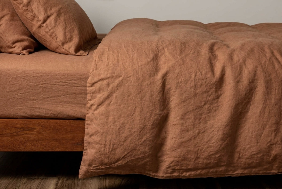 LINEN DUVET COVER - TERRA BROWN