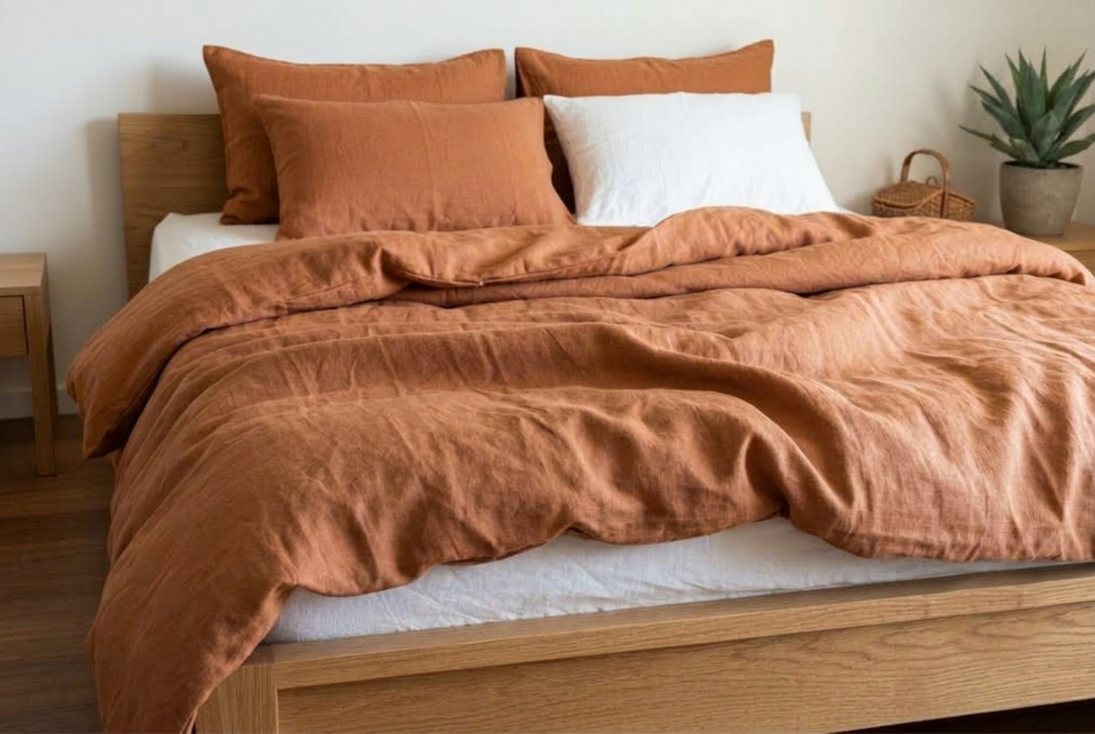 LINEN DUVET COVER - TERRA BROWN