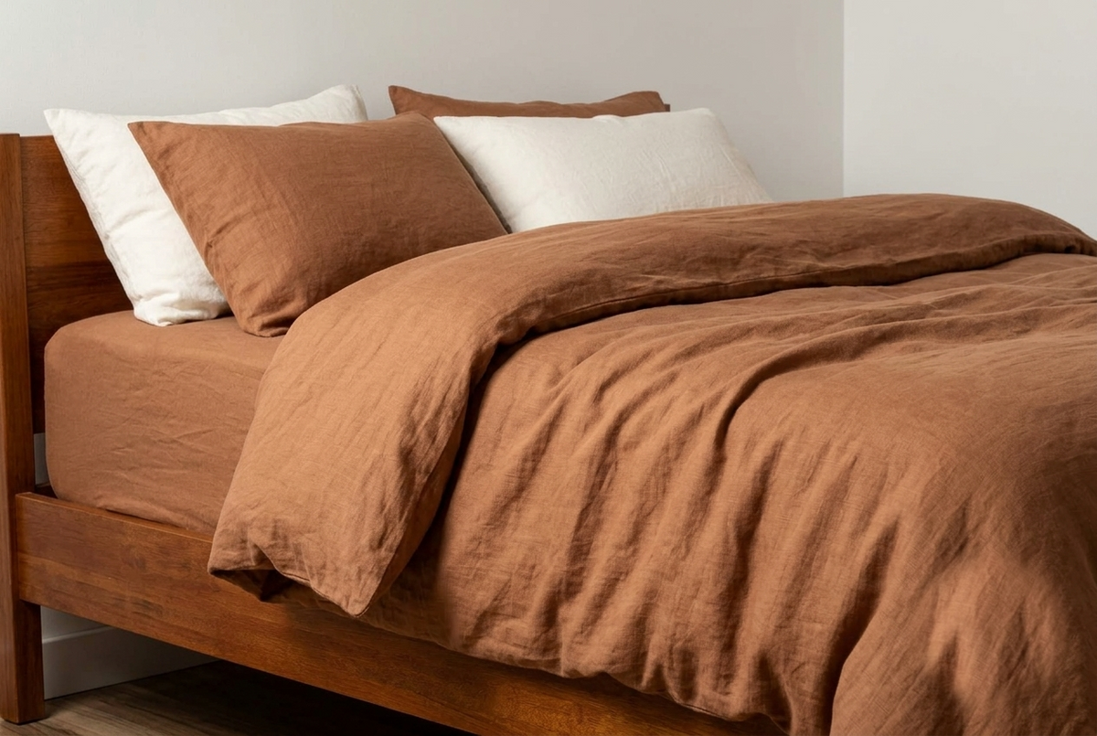 LINEN DUVET COVER - TERRA BROWN
