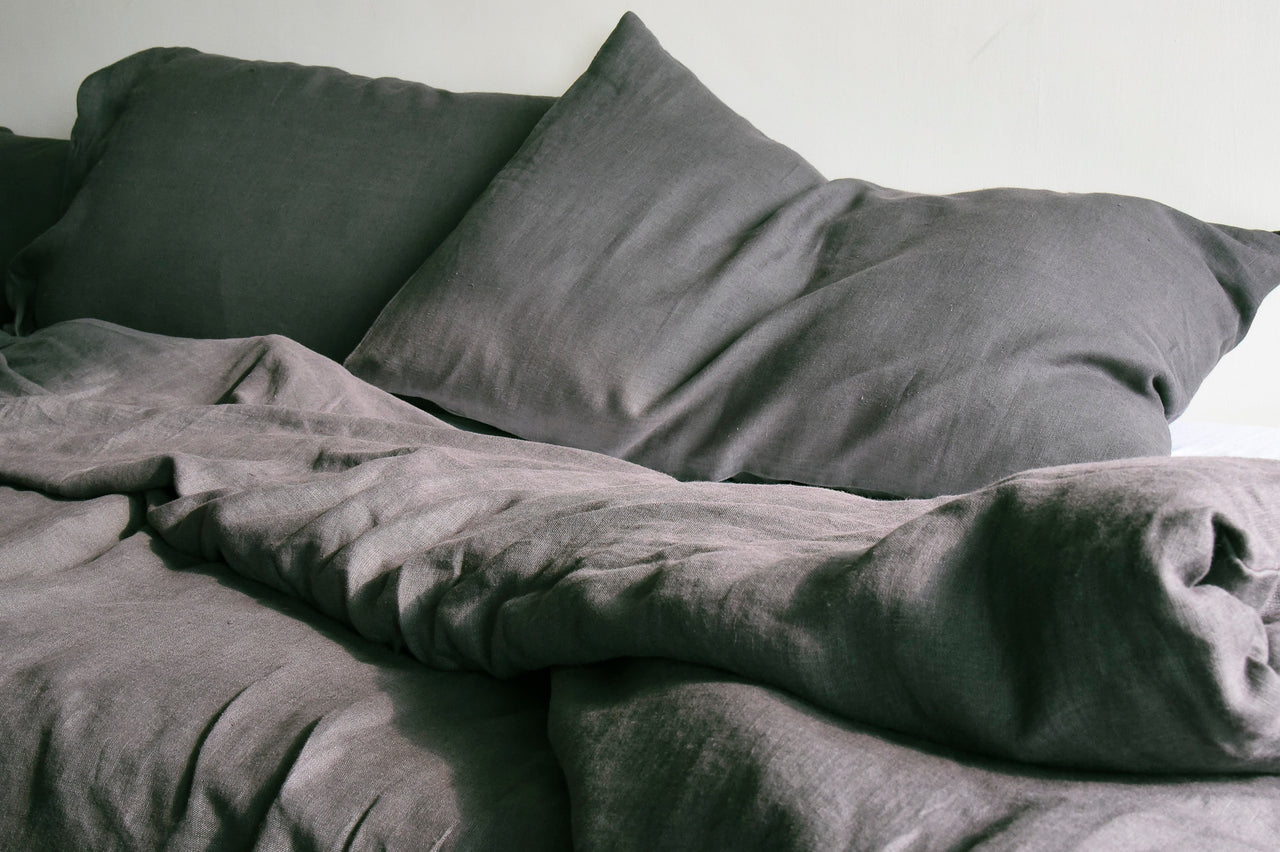 Slate Gray pure linen bedding bundle by Love For Linen
