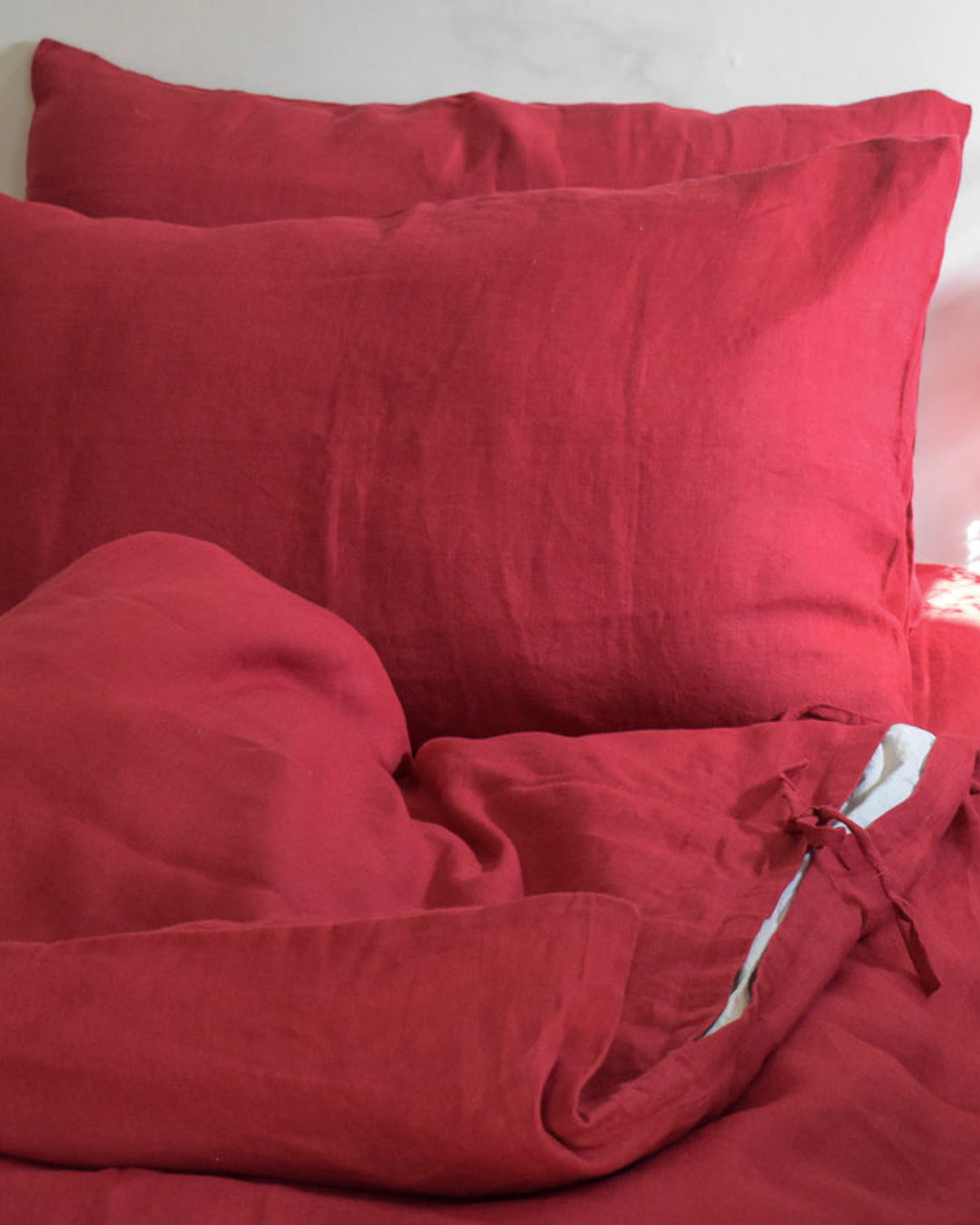 Sinduri Red pure linen bedding bundle by Love For Linen
