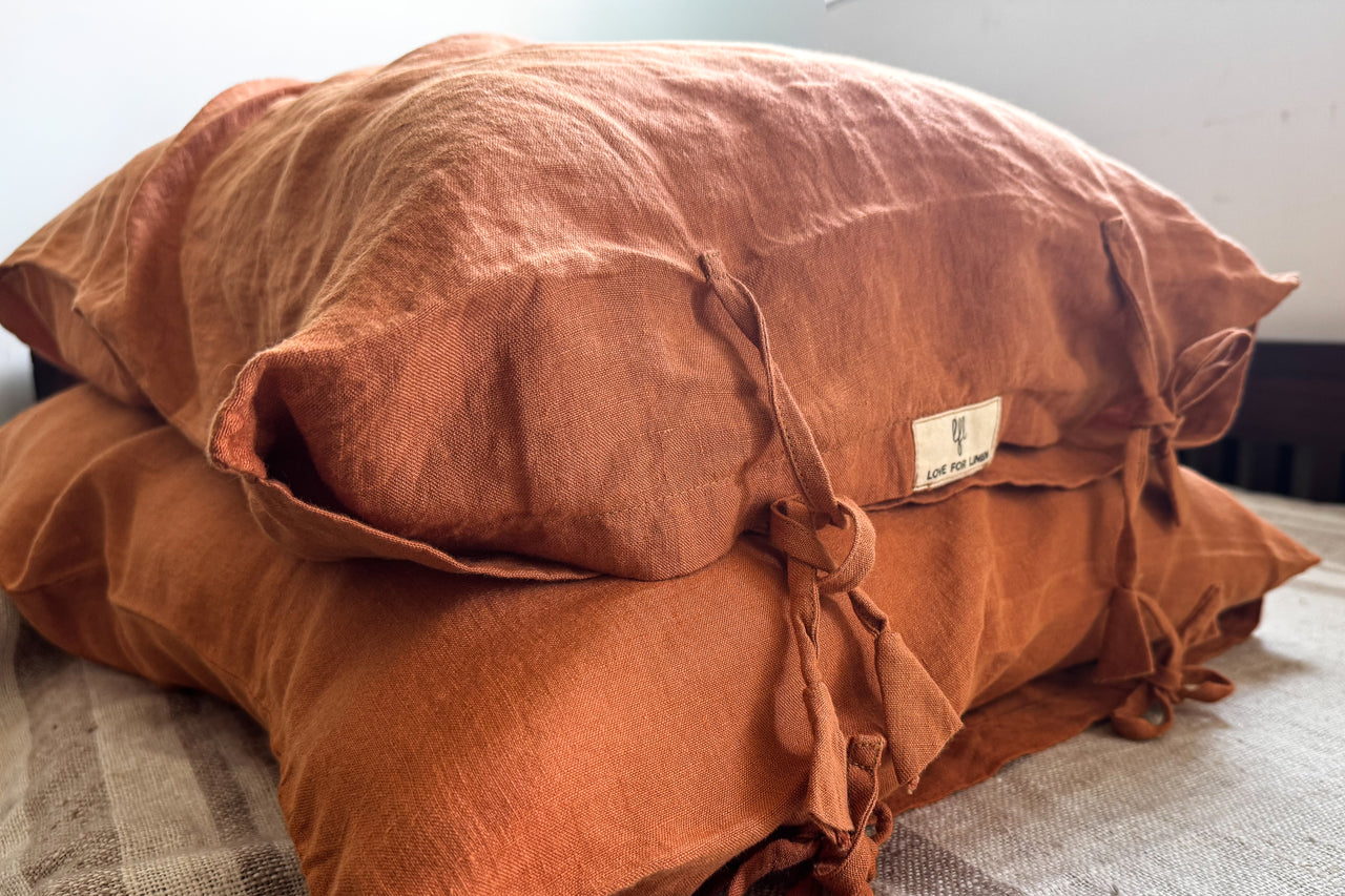 LINEN PILLOW COVERS (PAIR) - TERRA BROWN
