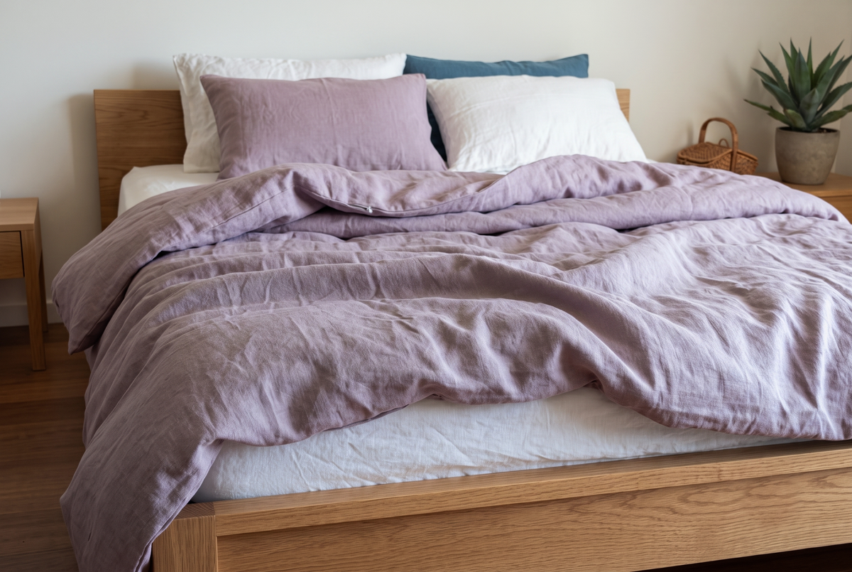 LINEN DUVET COVER - THISTLE MAUVE