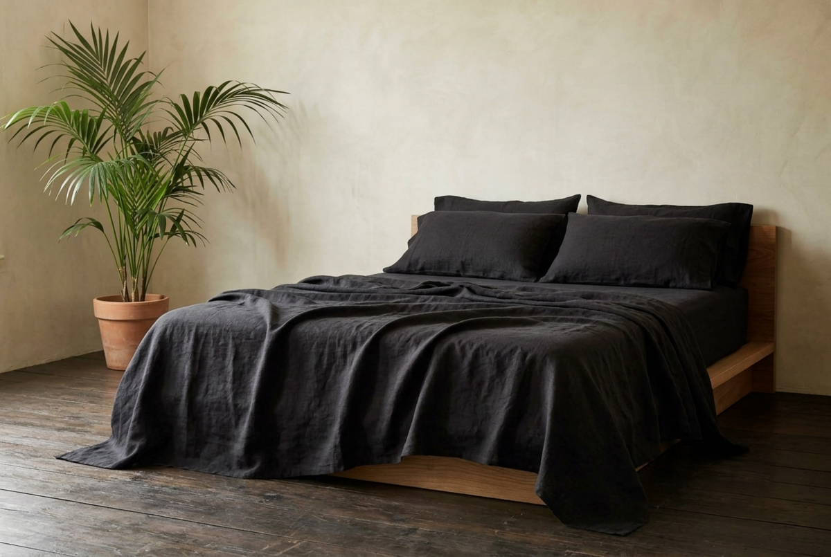 LINEN SHEET - CHARCOAL BLACK