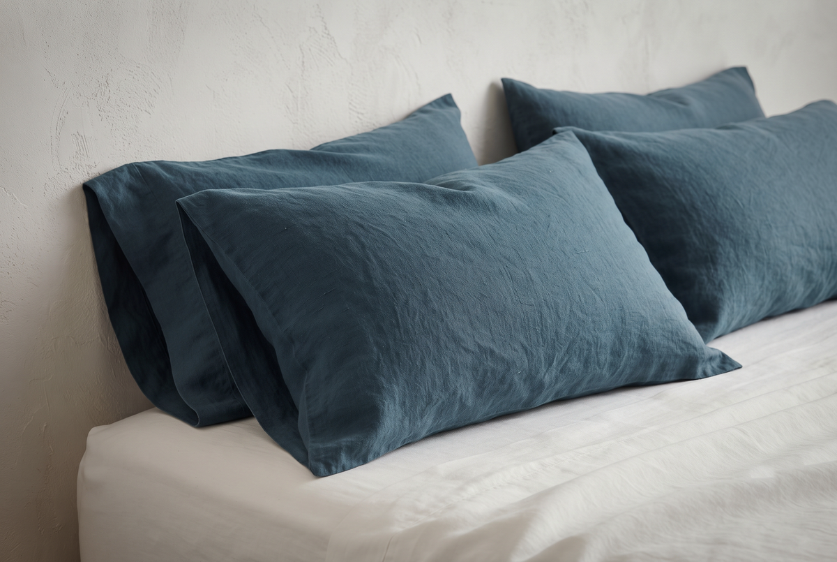 LINEN PILLOW COVERS - RIVERSTONE BLUE