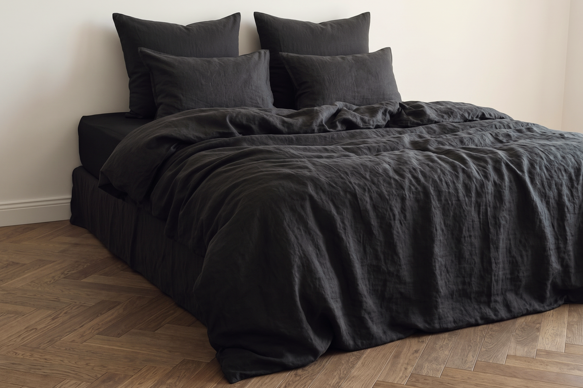 LINEN DUVET COVER - CHARCOAL BLACK