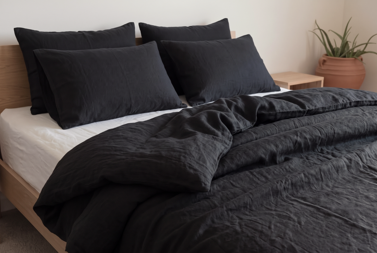 LINEN DUVET COVER - CHARCOAL BLACK
