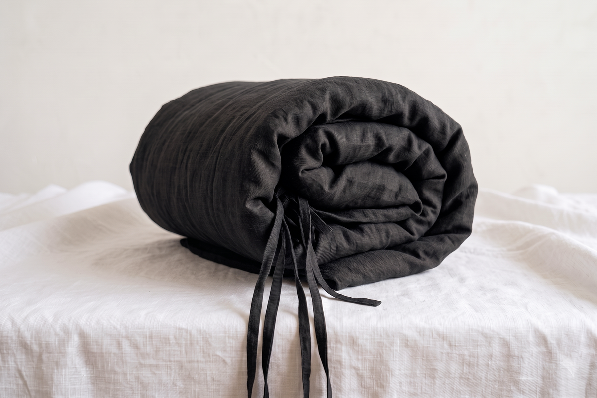 LINEN DUVET COVER - CHARCOAL BLACK