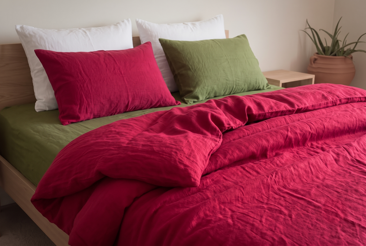 LINEN DUVET COVER - SINDURI RED