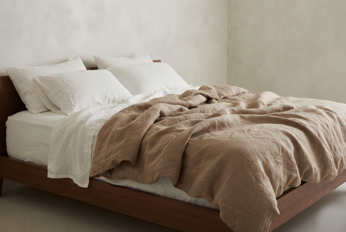 LINEN DUVET COVER - OATMEAL BROWN