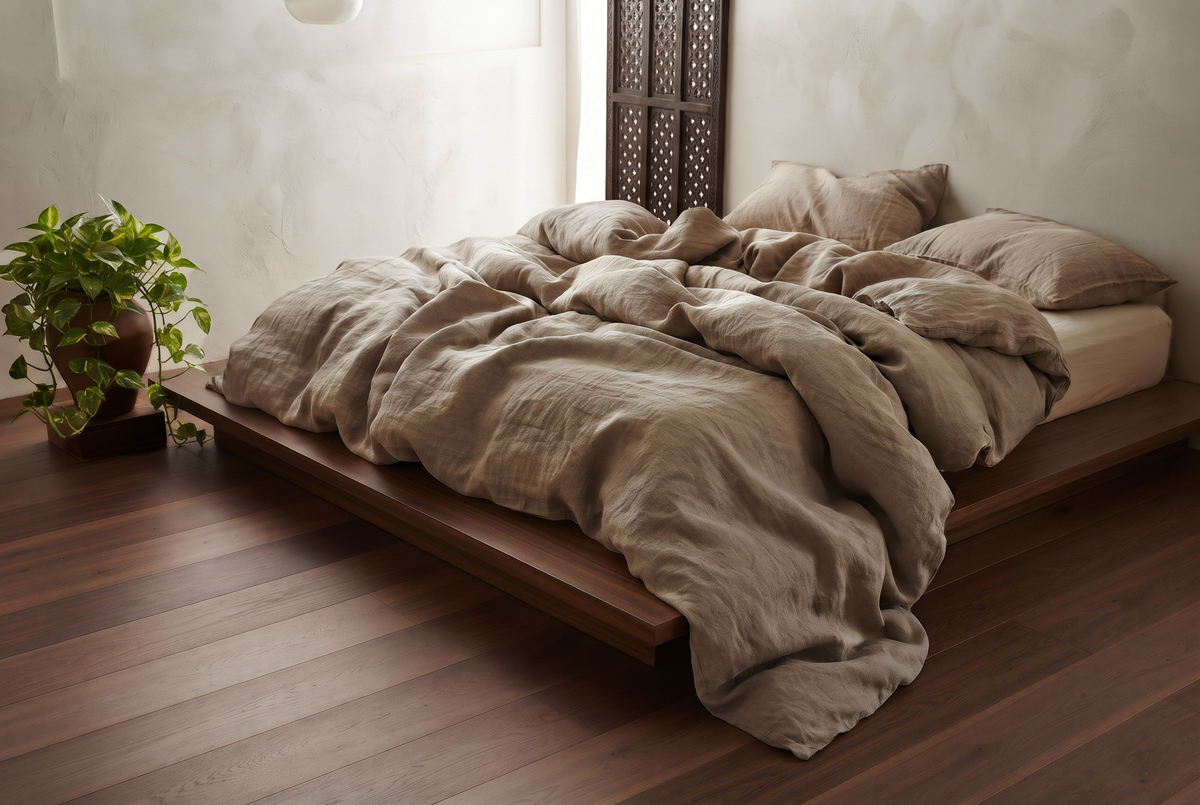 LINEN DUVET COVER - OATMEAL BROWN
