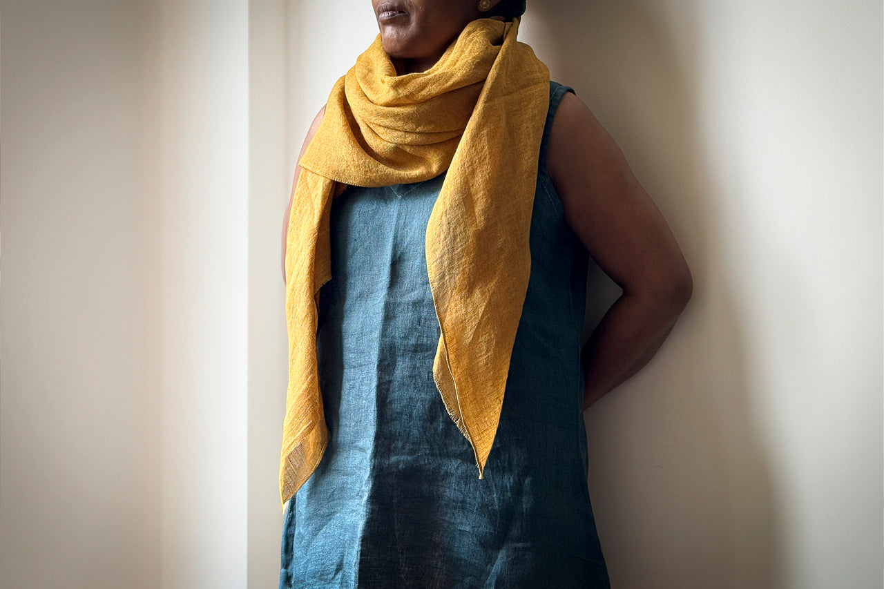 MUSTARD YELLOW LINEN SHEER SCARF