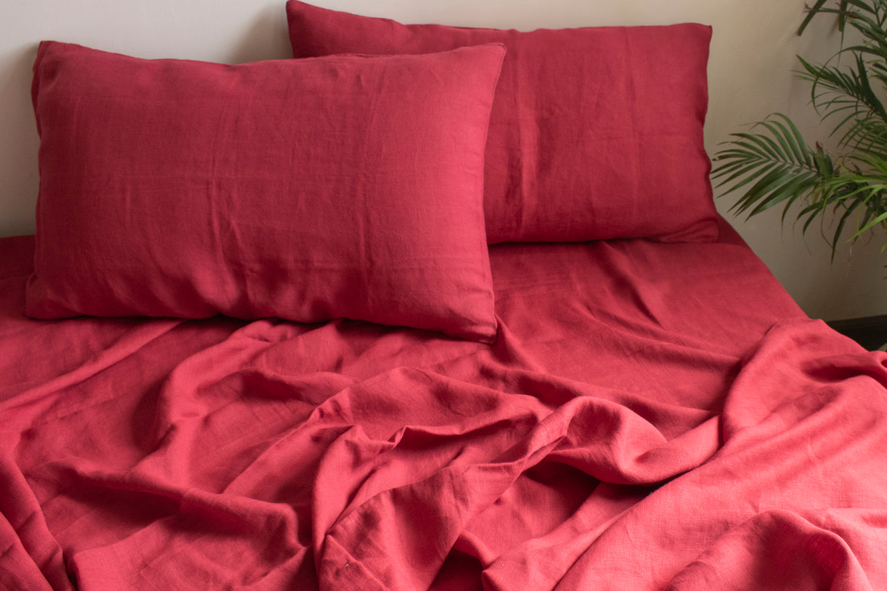 SINDURI RED LINEN FLAT SHEET