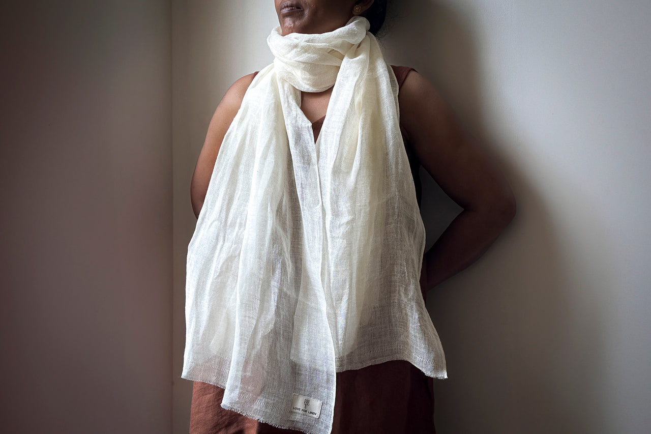 MILKY WHITE LINEN SHEER SCARF