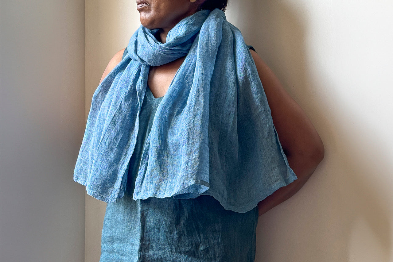 SKY BLUE LINEN SHEER SCARF