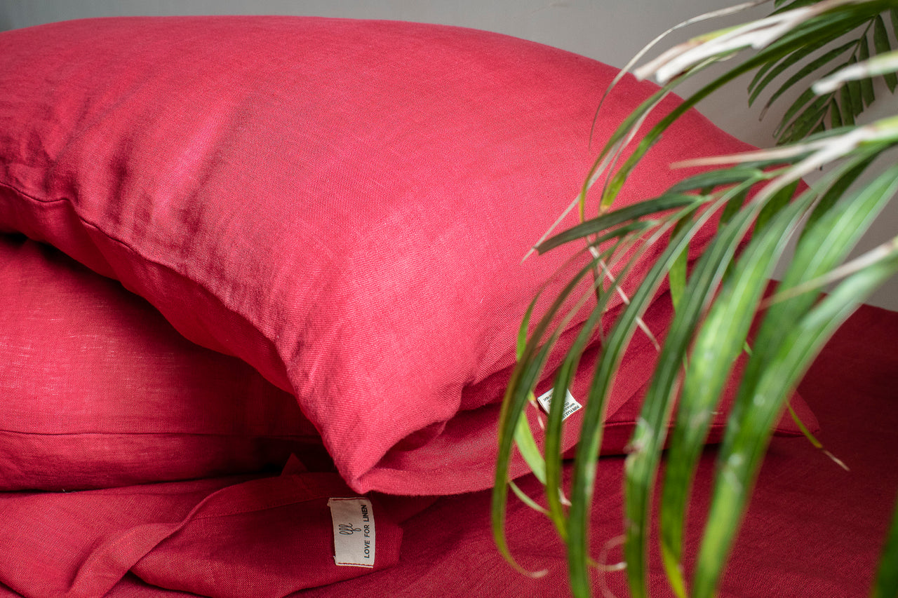 SINDURI RED LINEN PILLOW COVERS