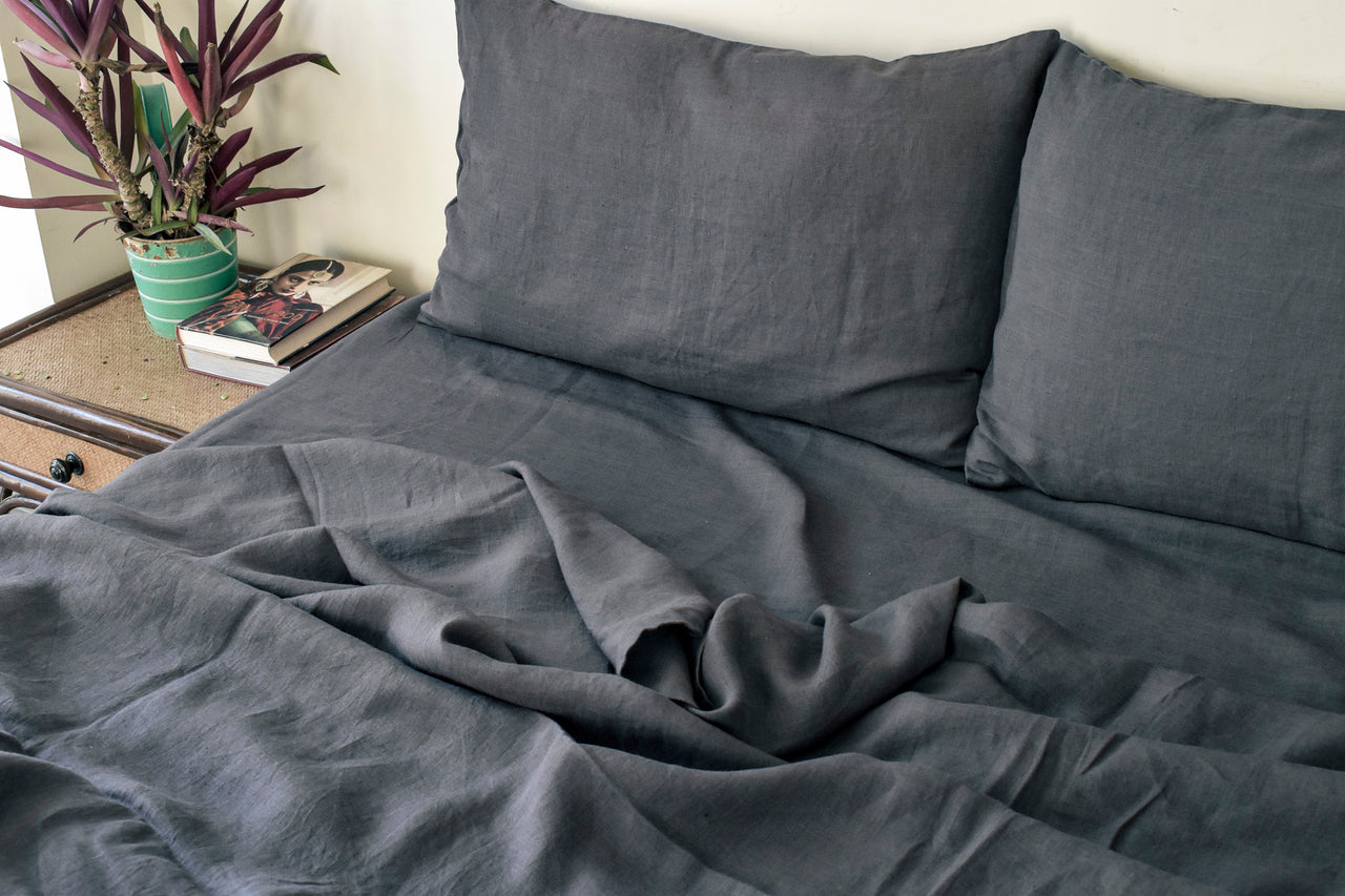 SLATE GRAY LINEN FLAT SHEET