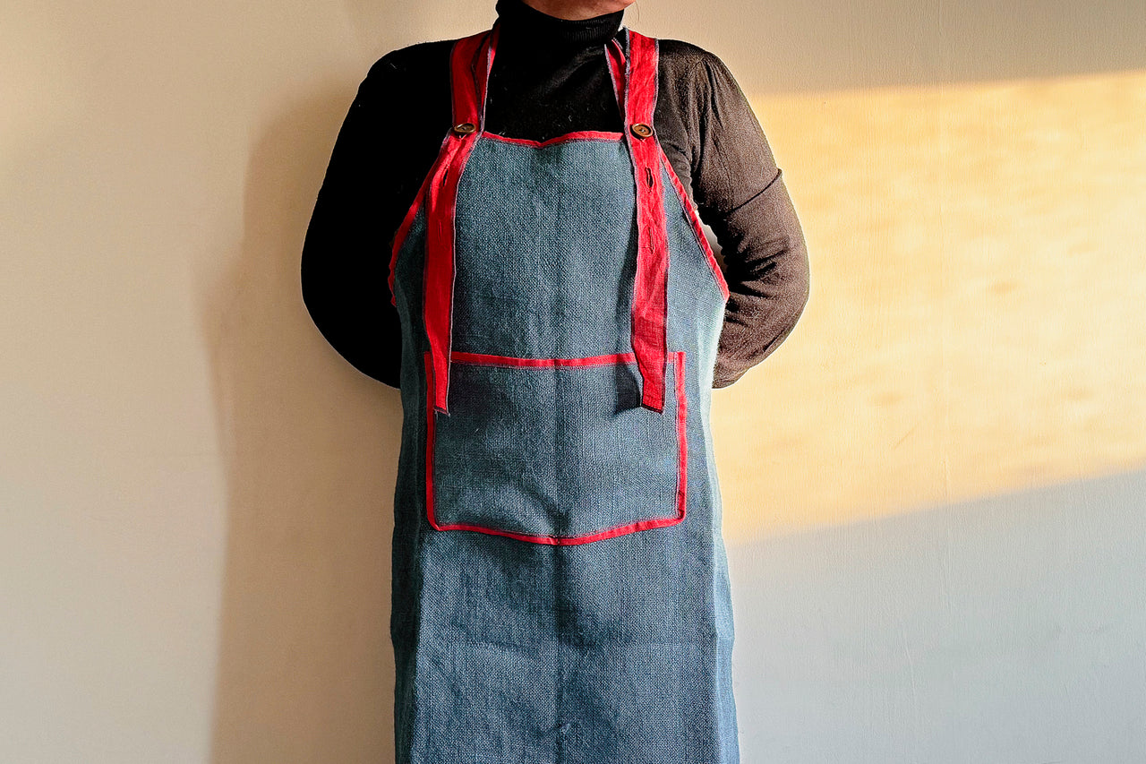 INK BLUE JUTE & LINEN APRON