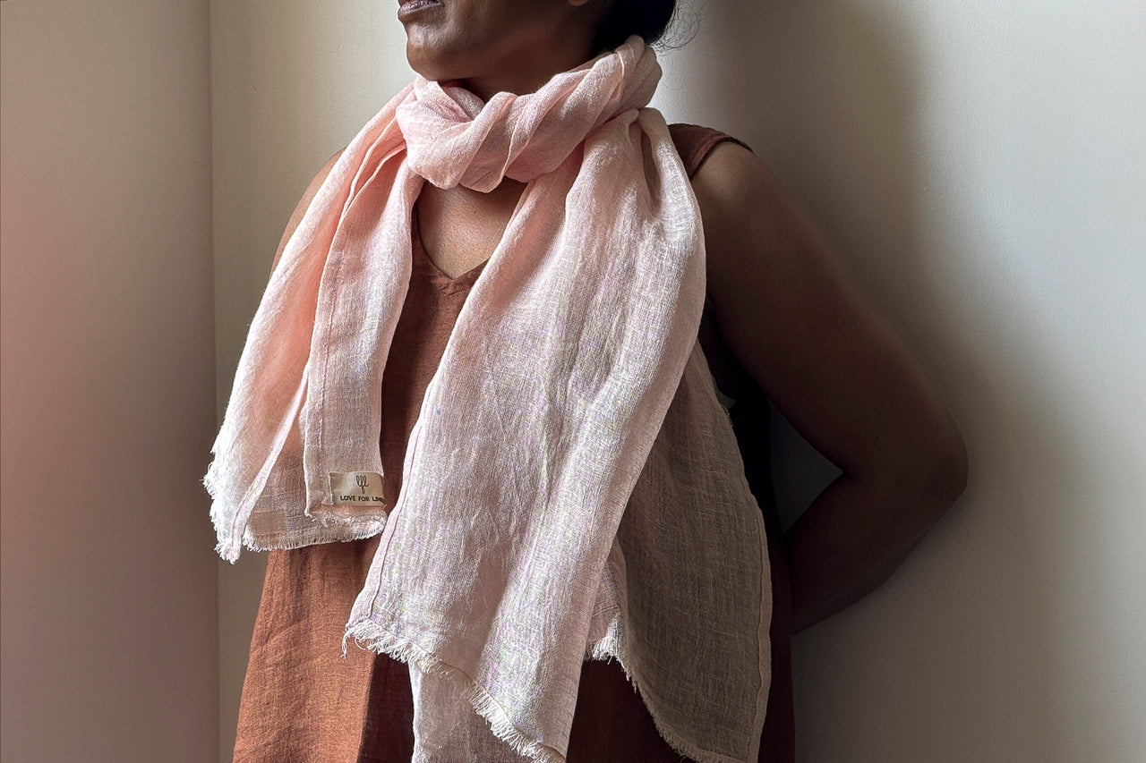 BLUSH PINK LINEN SHEER SCARF