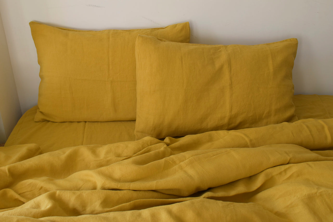 ELDORA YELLOW LINEN DUVET COVER