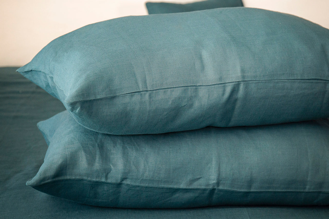 LAGOON BLUE LINEN PILLOW COVERS