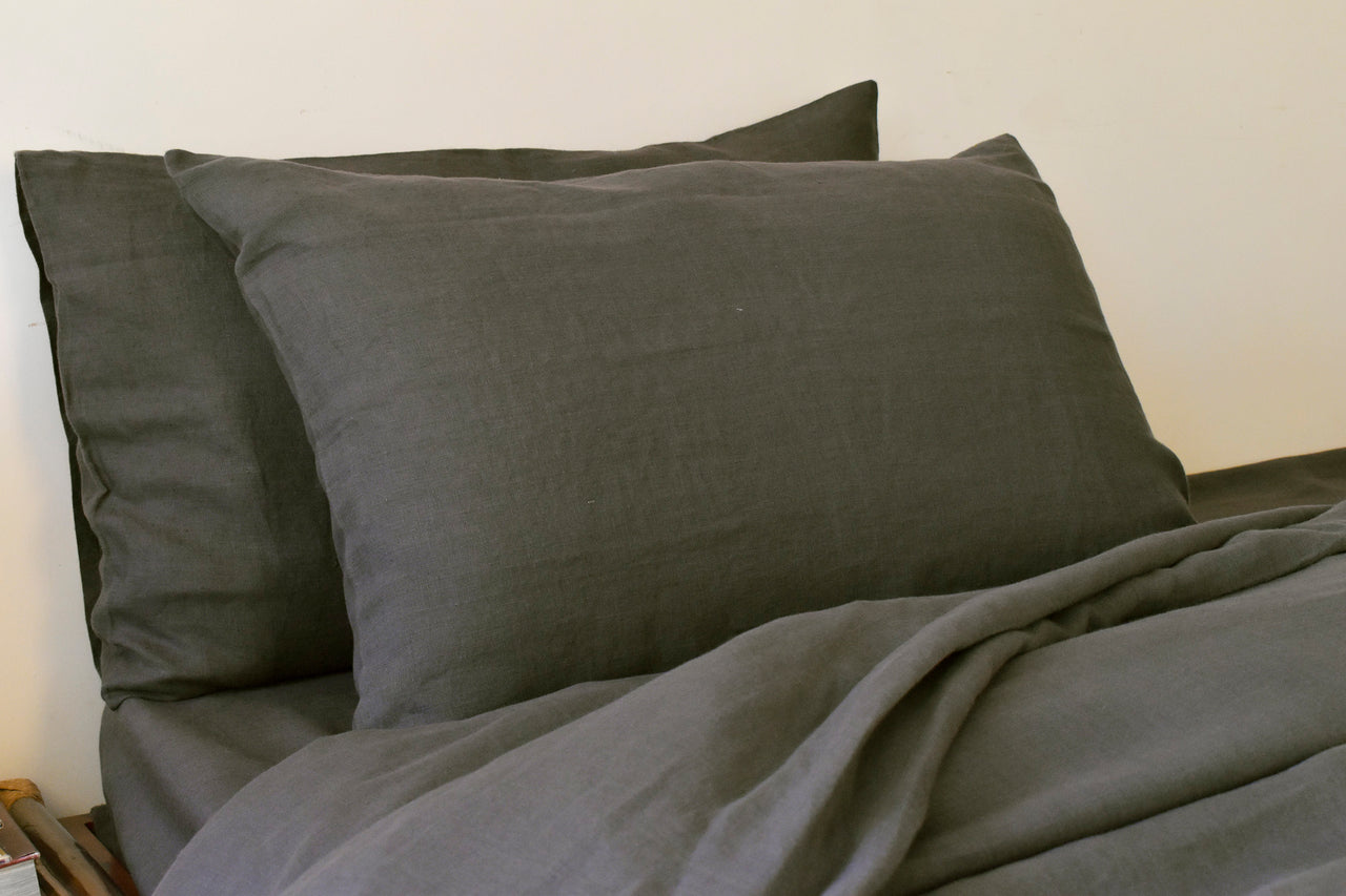 SLATE GRAY LINEN PILLOW COVERS