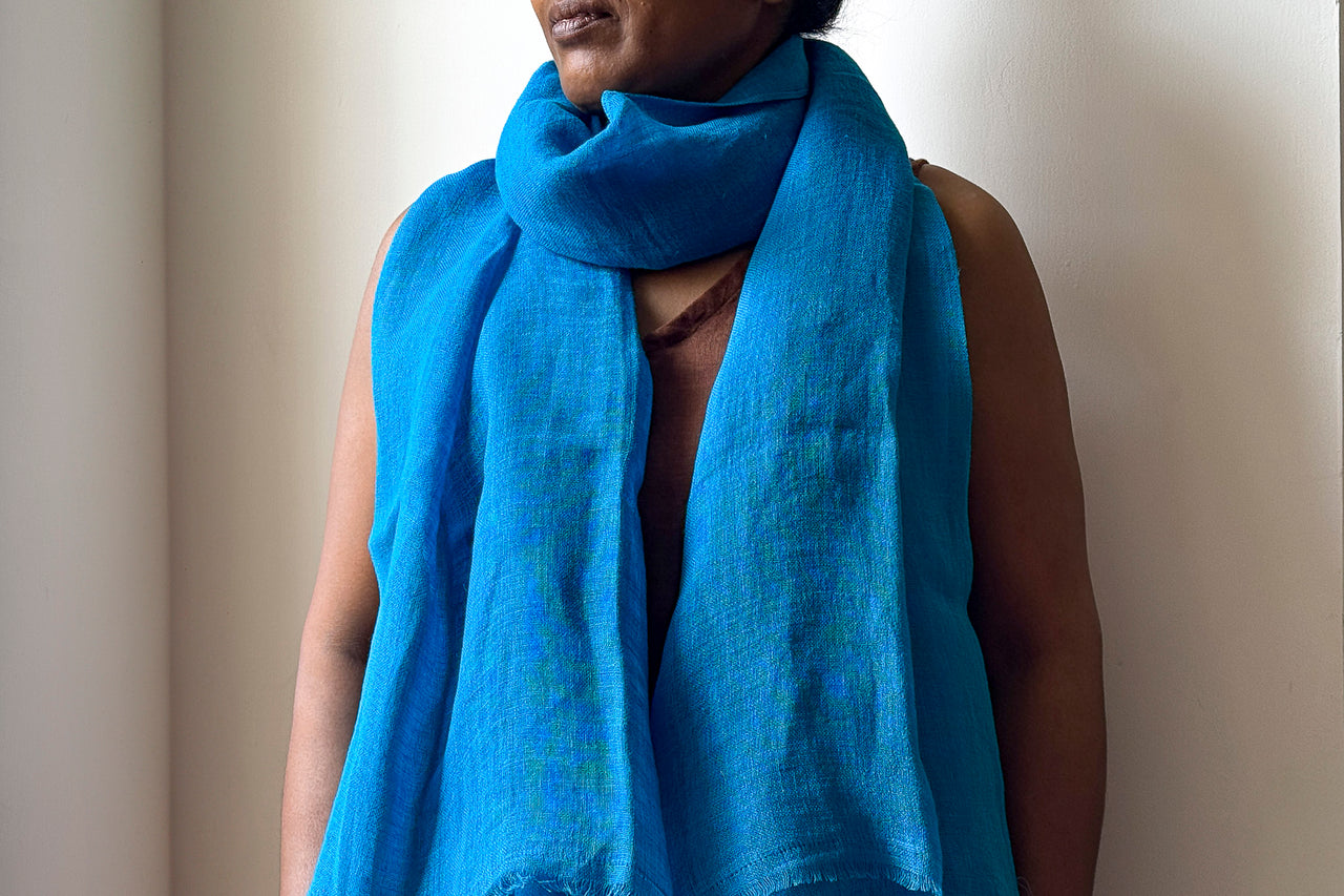 SANTORINI BLUE LINEN SHEER SCARF