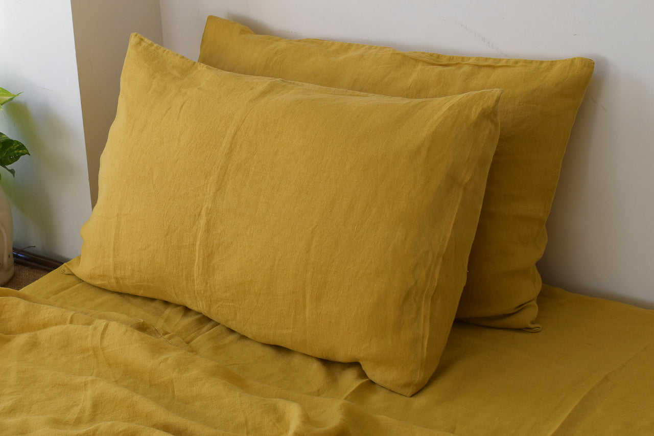 ELDORA YELLOW LINEN PILLOW COVERS