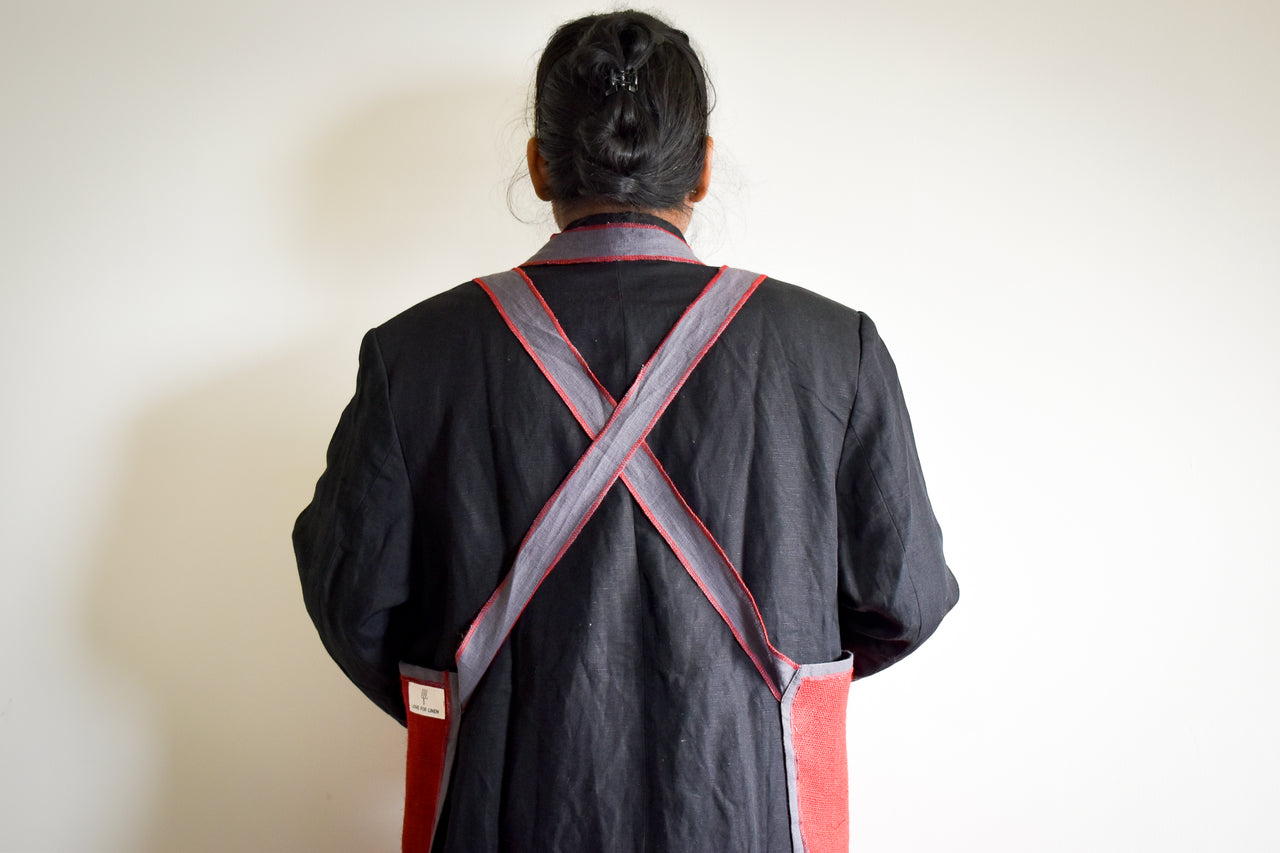 CHERRY RED JUTE & LINEN APRON