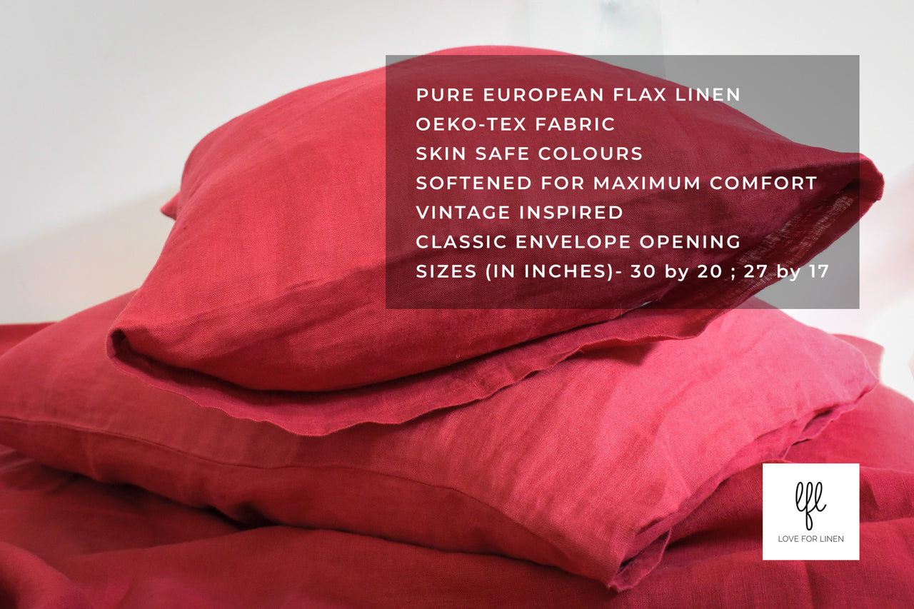 SINDURI RED LINEN PILLOW COVERS