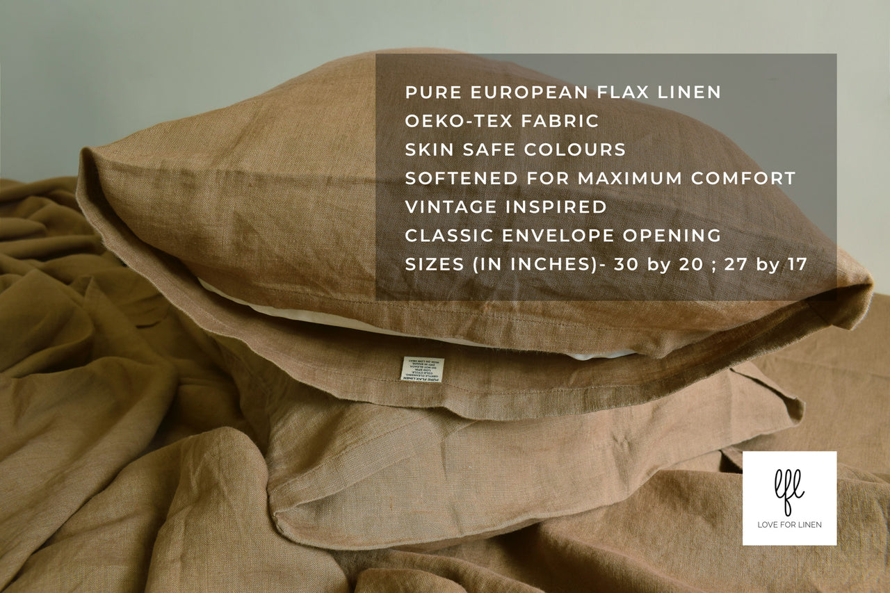 TOBACCO BROWN LINEN PILLOW COVERS