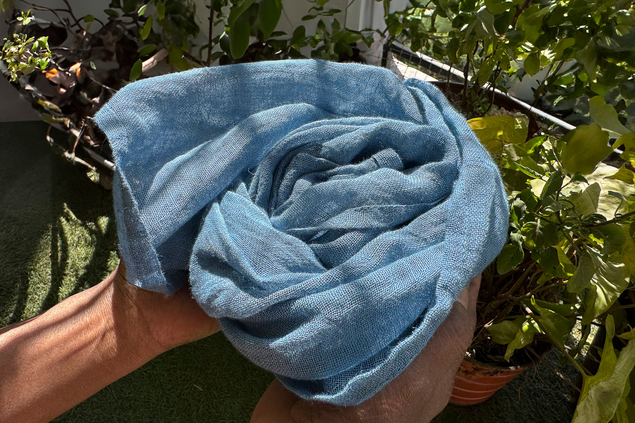 SKY BLUE LINEN SHEER SCARF