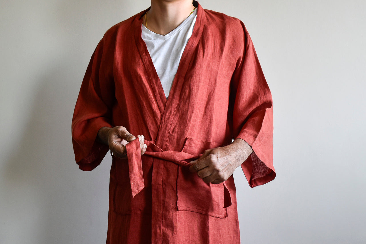 ROSSO RED LINEN UNISEX ROBE