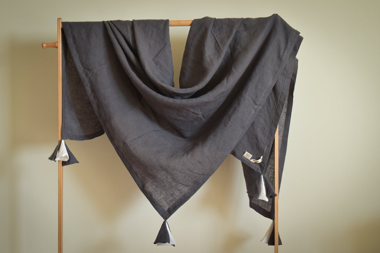 Stone Gray pure linen throw blanket by Love For Linen
