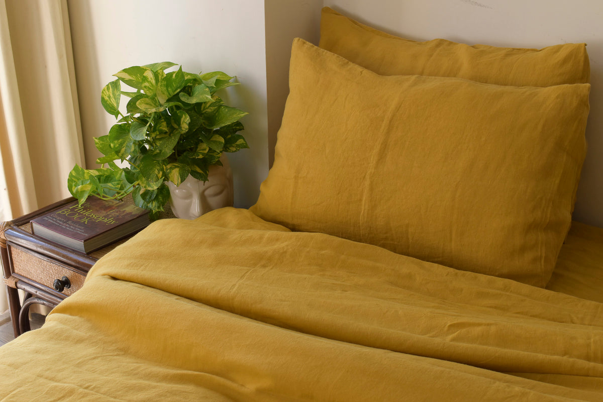 Eldora Yellow pure linen duvet cover by Love For Linen