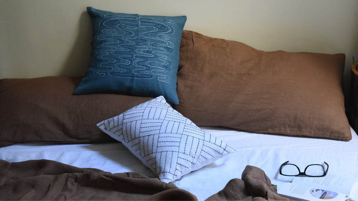 linen embroidered cushion covers