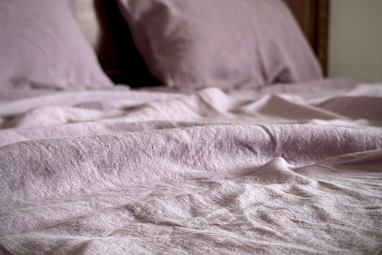 Thistle Mauve pure linen flat bed sheet by Love For Linen