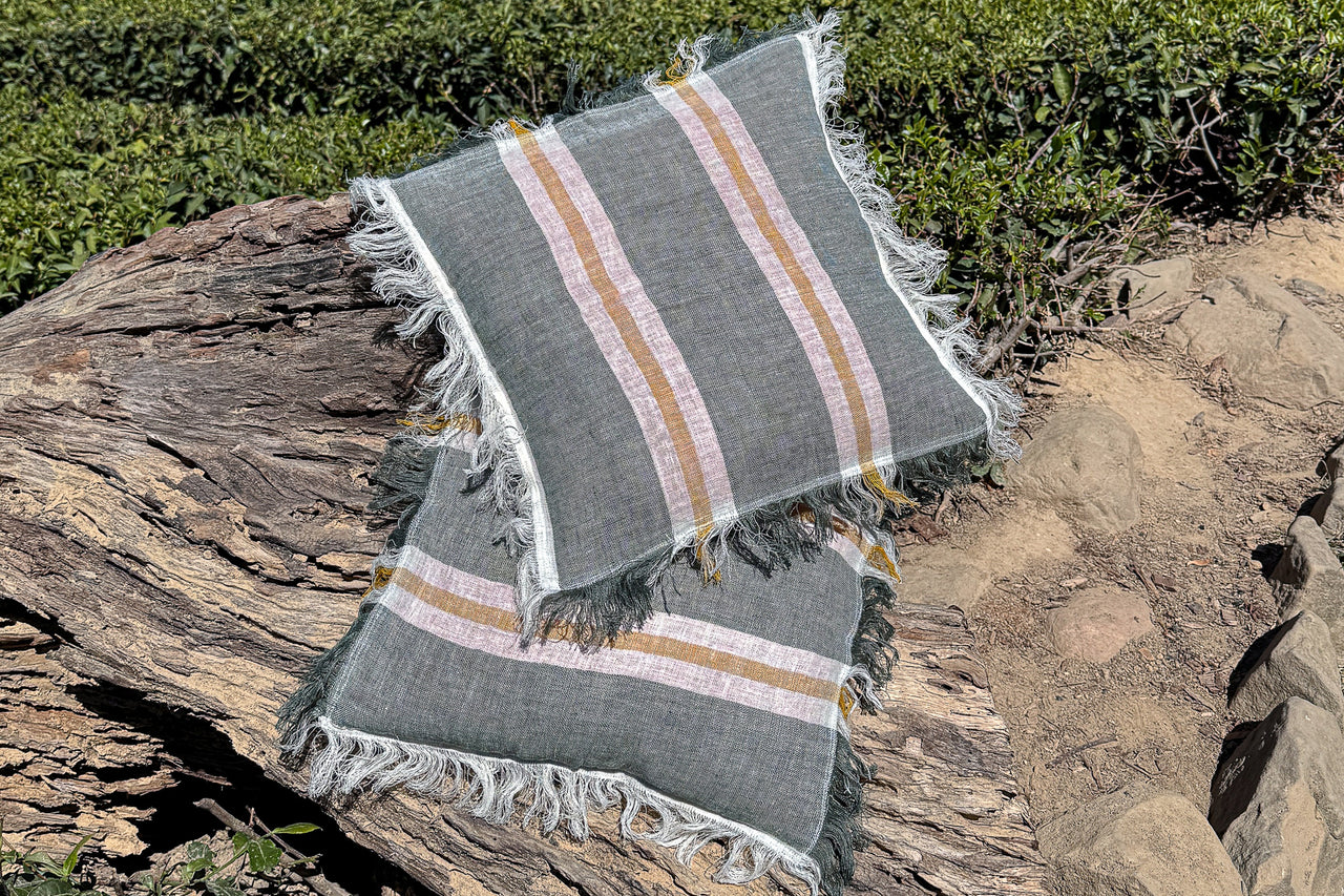 LINEN CUSHION COVER - HAND FRINGED