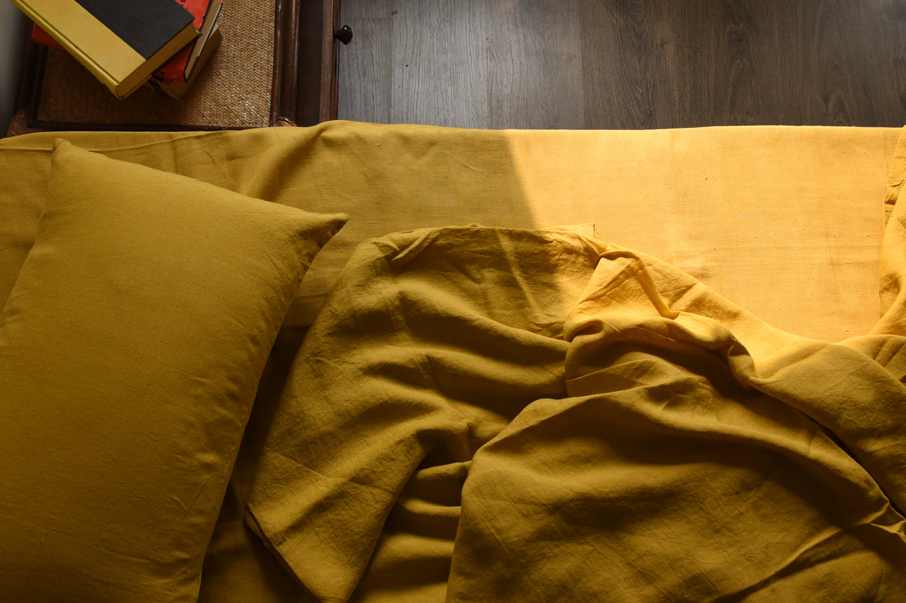 Eldora Yellow pure linen flat bed sheet by Love For Linen