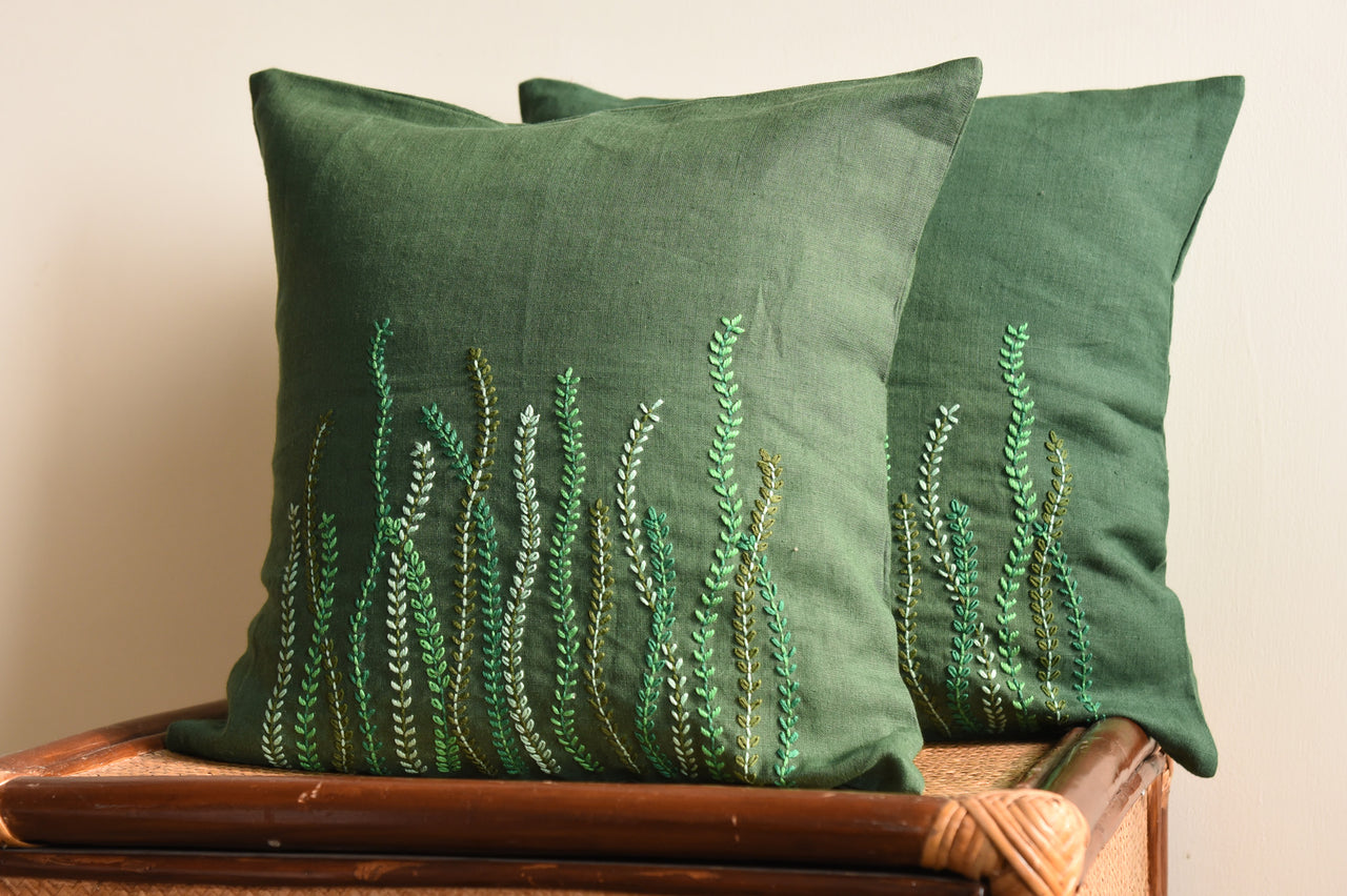 linen embroidered cushion covers