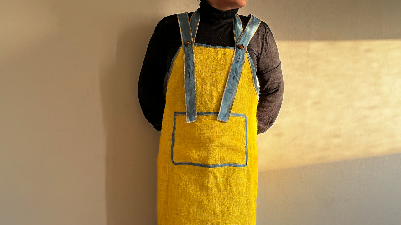 CANARY YELLOW JUTE & LINEN APRON