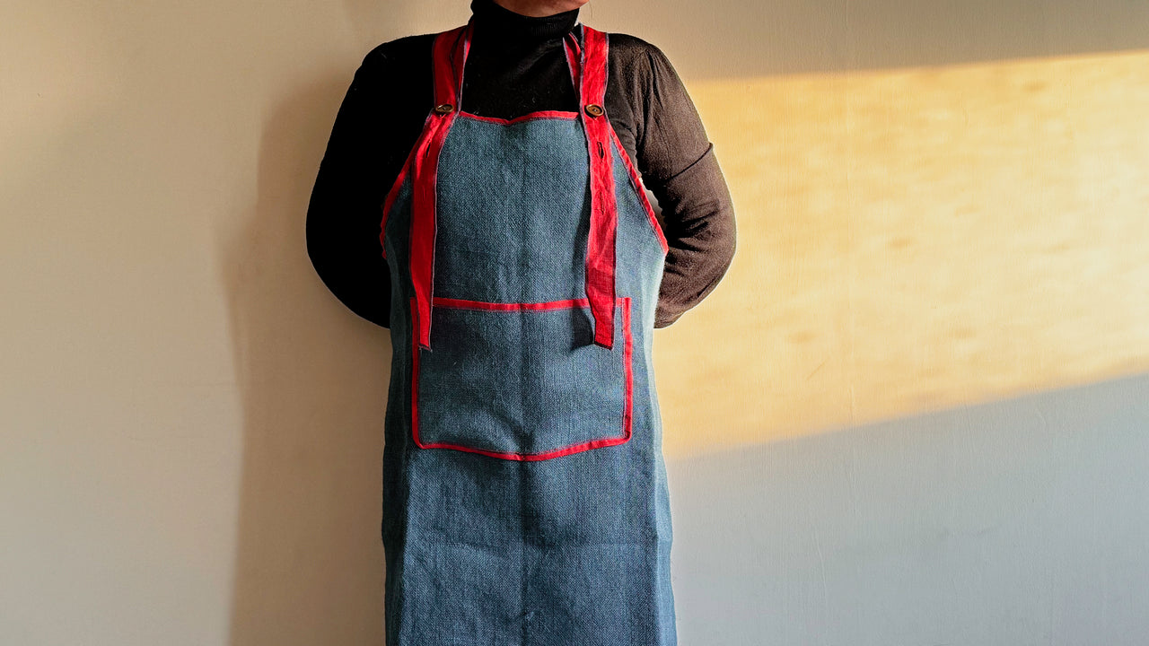 INK BLUE JUTE & LINEN APRON