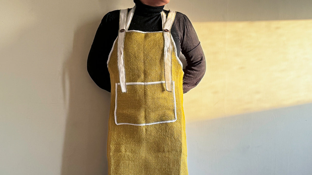 OLIVE GREEN JUTE & LINEN APRON