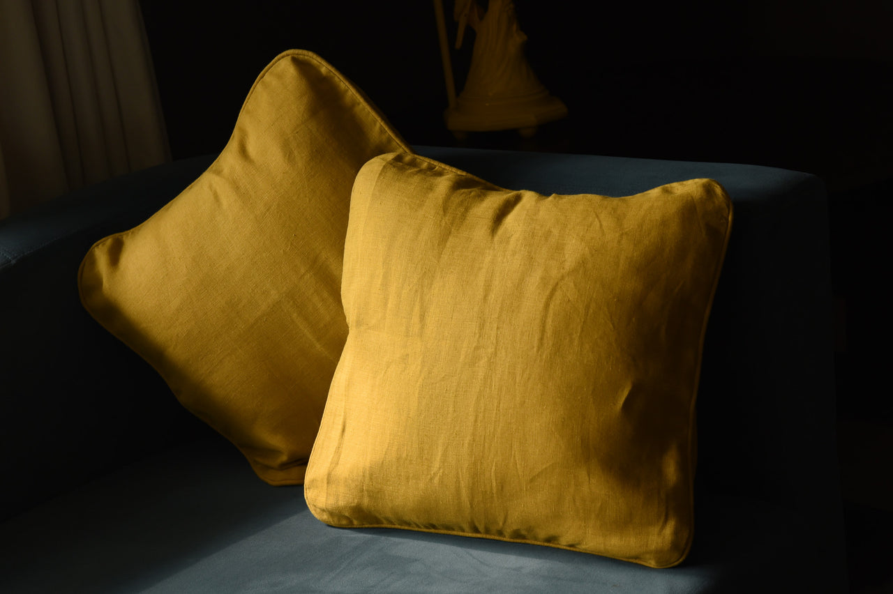 ELDORA YELLOW LINEN CUSHION COVER